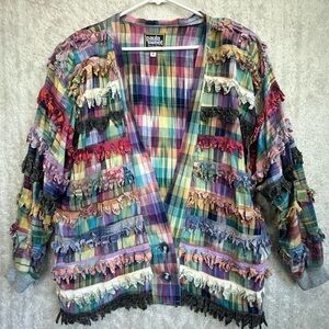 Vintage Paula Sweet Muslin Mink Multi-color Cardigan Jacket Sz S Oversized Artsy